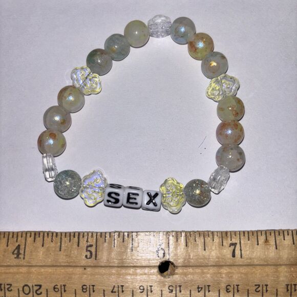 Multicolor “Sex” Bracelet Adult Humor Beaded Handmade Naughty Accessories - Picture 2 of 3